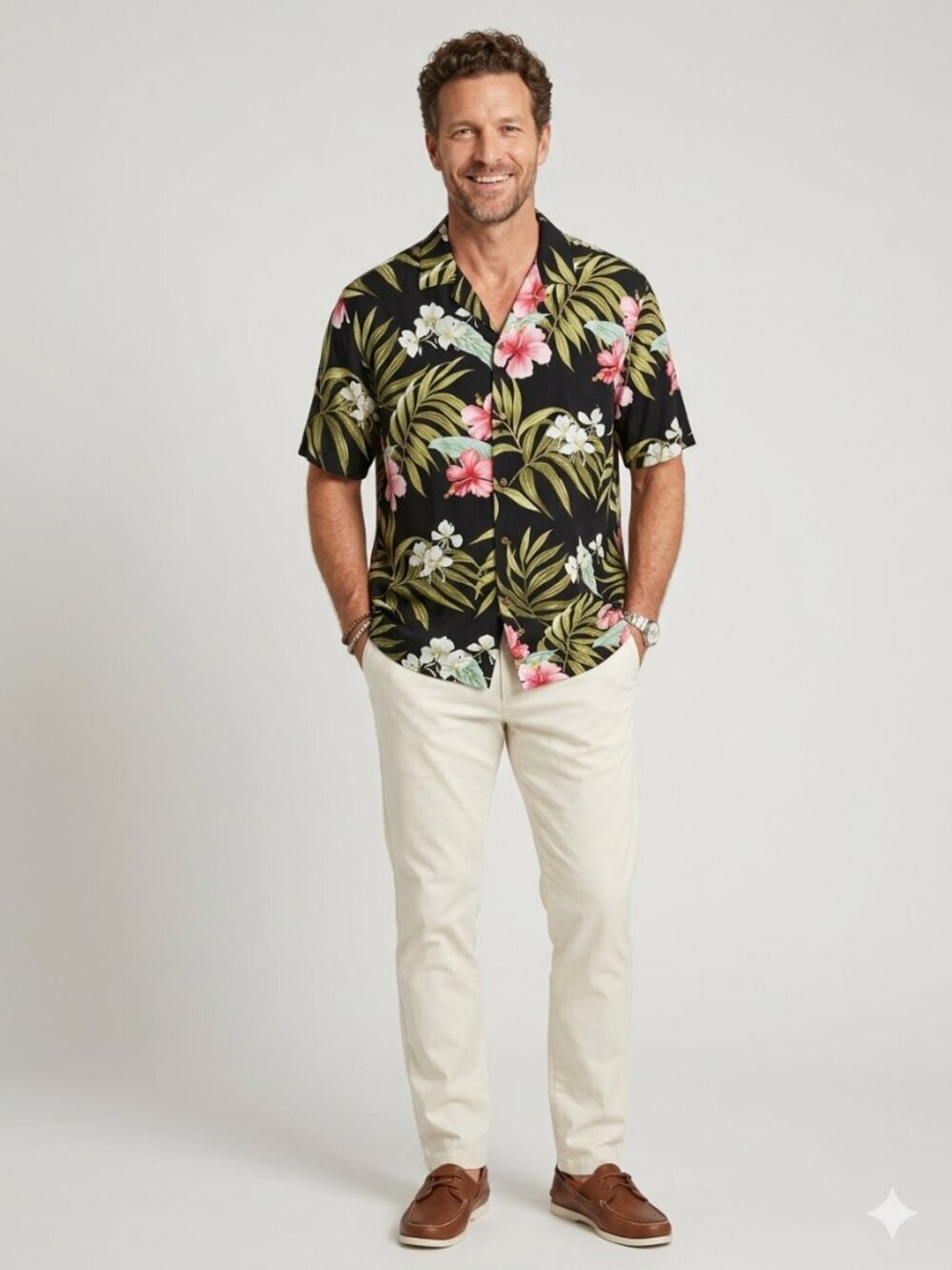 Kalaheo Men's Size 2XL Black Tropical Print Short Sleeve Hawaiian Shirt Vintage
